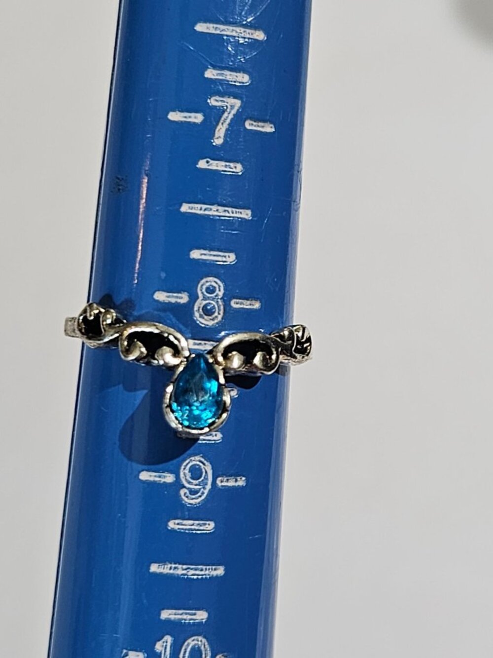 Silvertone Blue Teardrop Rhinestone Ring Size 8.25